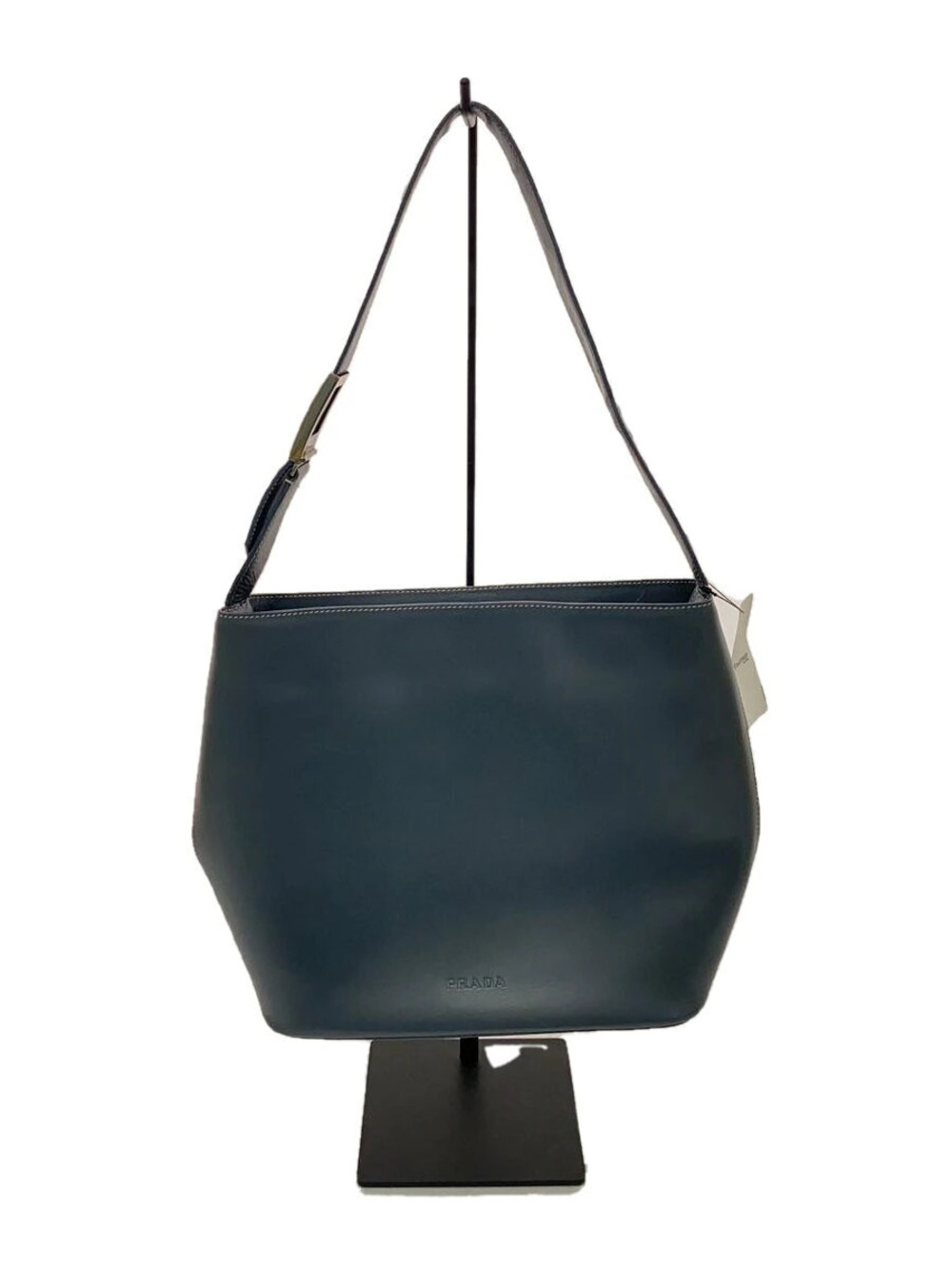 Prada dark blue leather shoulder bag stitching